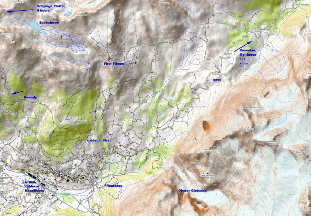 Grindelwald Ausflüge karte/ Grindelwald map
