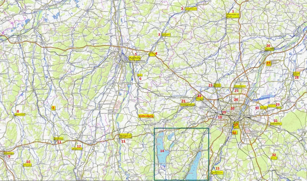 Attractions around Munich map / Ausflüge rund um München Karte