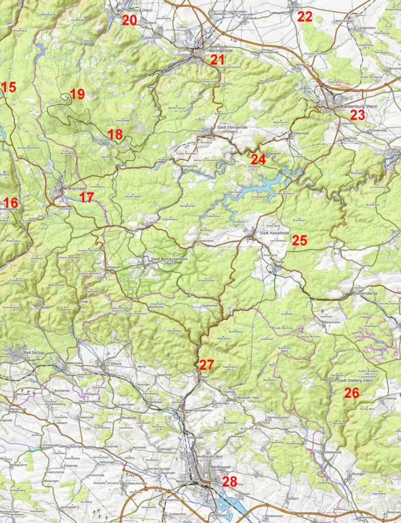 Harz attractions map / Harz Sehenswürdigkeiten