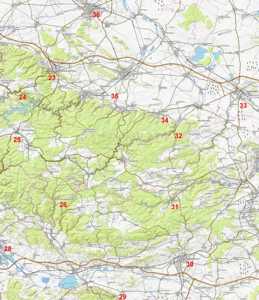 east harz attractions map / Harz Karte Sehenswürdigkeiten Osten, Mitte