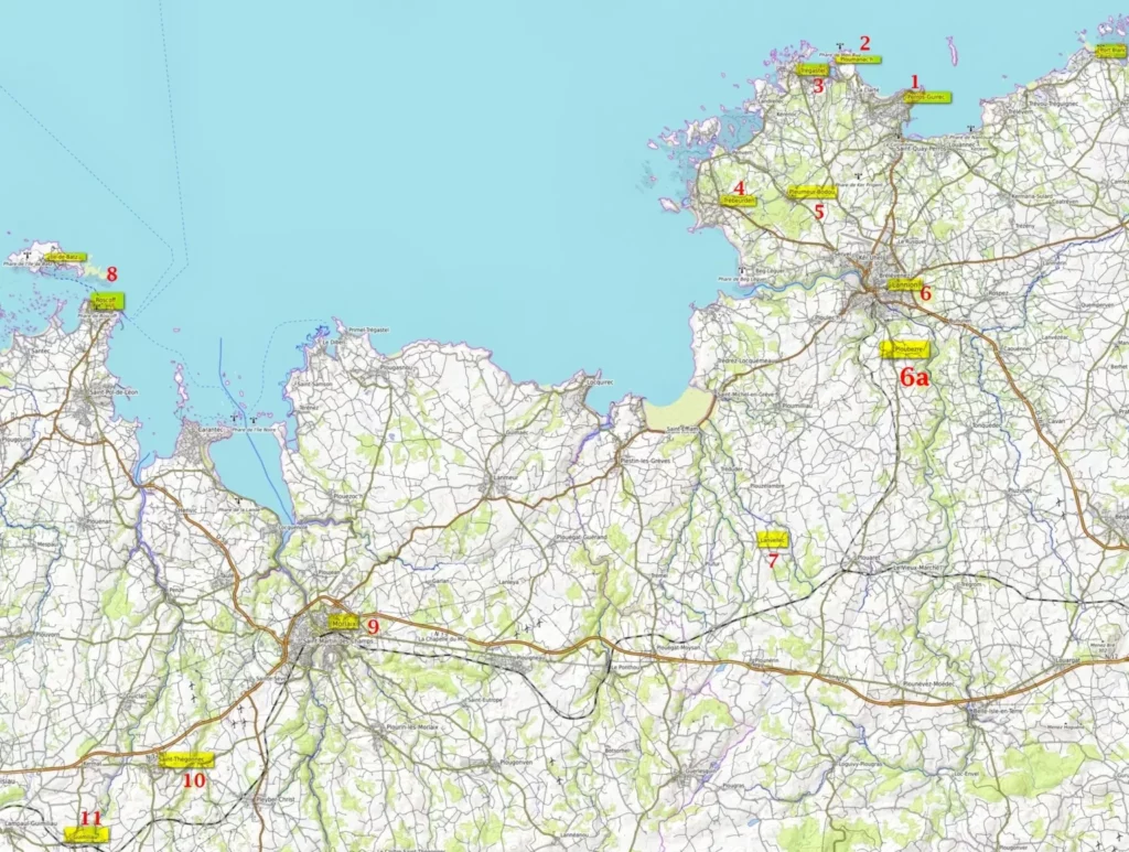 Rosa Granitküste Ploumanach Bretagne Karte / Brittany pink granite coast map