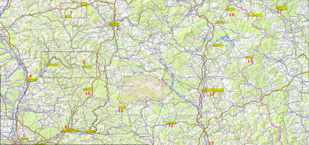 Upper Palatinate, Franconian Switzerland map / Oberpfalz, Fränkische Schweiz Karte