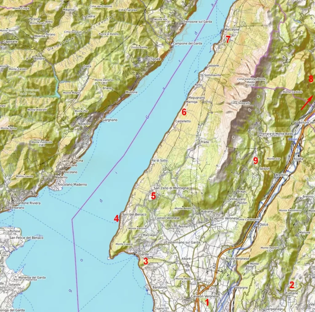 lake garda east side map / Gardasee Ostseite Karte